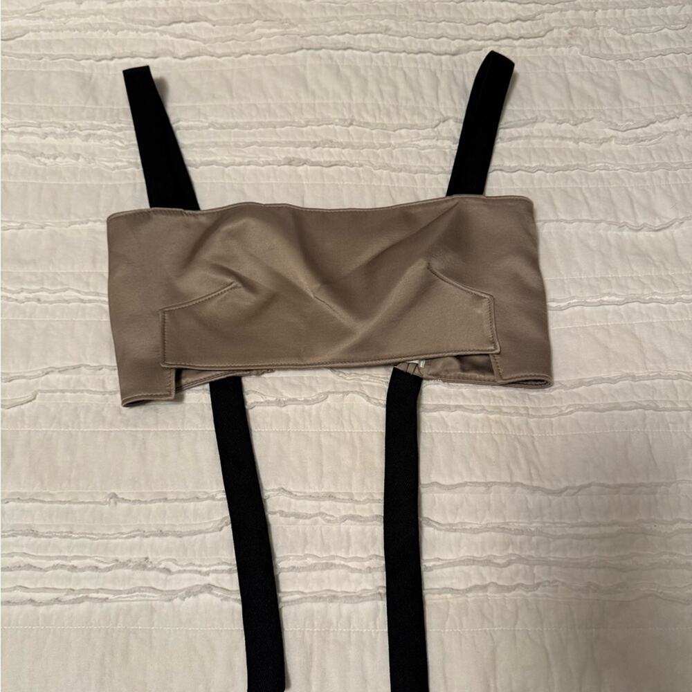 Tan Strapless Top with Black Straps